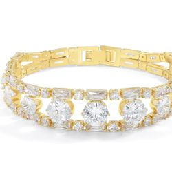 14K Gold Plated Women’s Tennis Bracelet – Sleek CZ Line Bracelet, Fits 6.0"–7.2" Wrist – Sparkly Everyday Jewelry Gift, Contemporary Tennis Bracelets 
