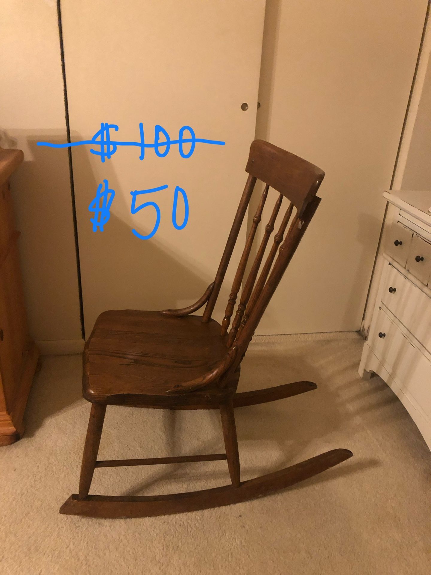 100+ Yrs. Antique Armless Sewing Rocking Chair. 