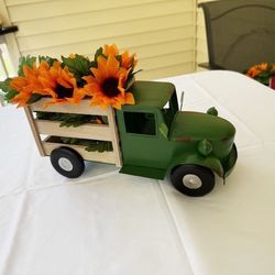 New, Firm, The Gerson Company Vintage Looking Green Metal Truck with Flowers