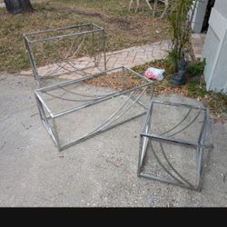 Two Chrome Tables w/Glass Console And Coffee Tables