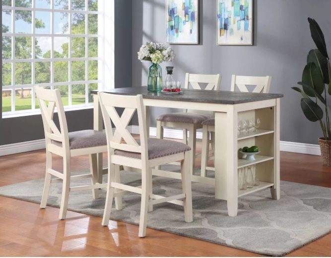 Counter Height Table Set W Side Shelf Storage