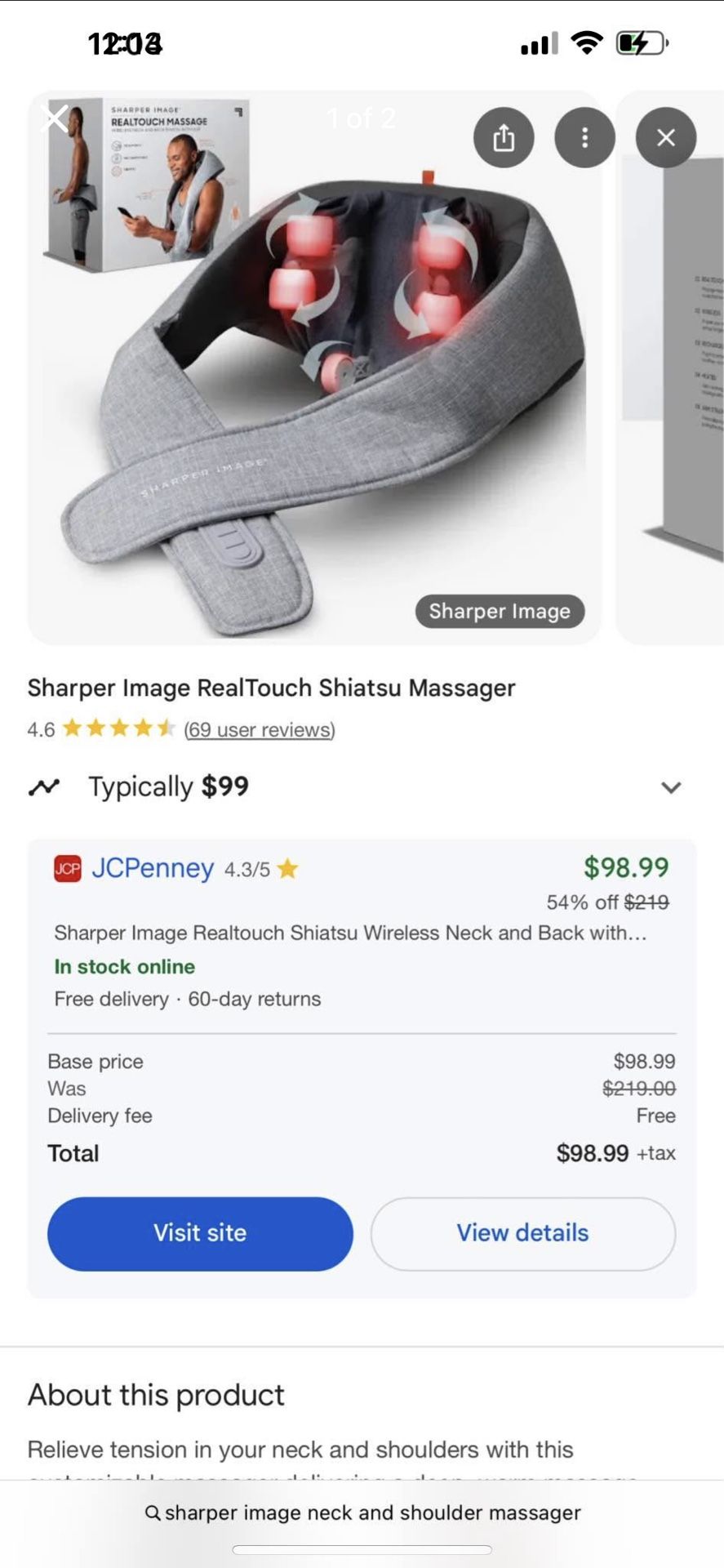 Sharper Image Neck Massager Like New