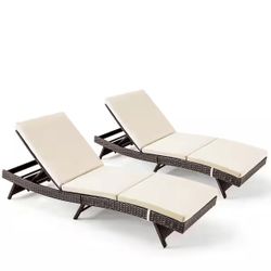 2pc Patio Rattan Reclining Sun Lounge Chaise Adjustable with Cushion