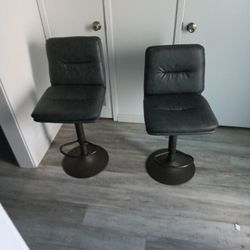 Rustic Grey Leather Hydraulic Bar Stools
