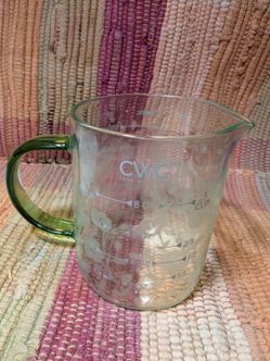 CWC Cook With Color Green Floral Glass Measuring Cup - 1 Cup / 8 oz Vintage Style