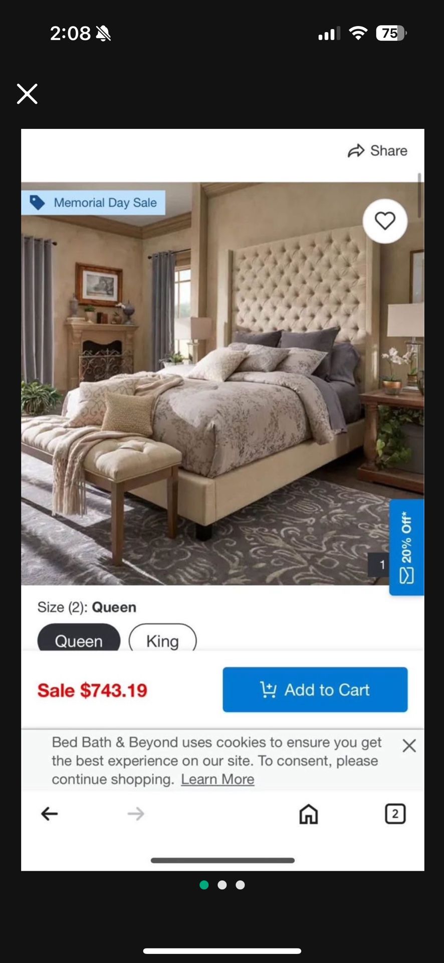 Naples Wingback Button Tufted High Headboard Bed by iNSPIRE Q Artisan - Beige - Queen
