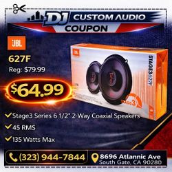 JBL Stage3 Series 627F Car Speakers 6 1/2" 2-Way Coaxial Speaker System 135 Watts 🚨 Payment Options Available 🚨 No Credit Needed 🚨 