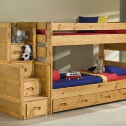 TWIN/TWIN BUNK BED WITH TRUNDLE AND STAIRWAY DRAWER CHEST