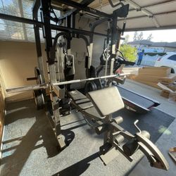 Vesta Fitness Smith Machine 2001 w/Bench Attachment | 230lb Bumpers Weights | 7ft Olympic Bar | Fitness | Gym Equipment | FREE DELIVERY 🚚 