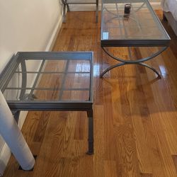 Silver Glass Coffee Table + 2 Matching Side Tables – Modern Set