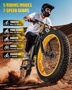 NGLISH EOEOTWO R2 Electric Mountain Bike | Yellow | 26" Fat Tires | 48V 15Ah  Ride in comfort and style! A versatile electric bike for everyday commut