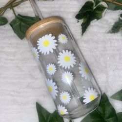 Glass Can Daisy Flower