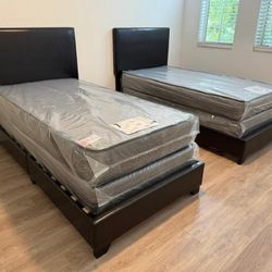 New Twin Set Bed Frame With MATTRESS And Box SPRING Set 2 Beds + 2 Mattress // Set De Camas Twin 