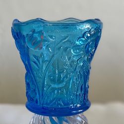 Vintage Colored glass two piece peg votive, color colonial blue. Quantity one