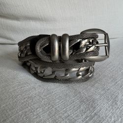 Vintage Stainless Steel & Leather Heavy Metal Leather Punk Goth Belt And Buckle
