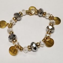 Tri gold Beaded Braclet with charms