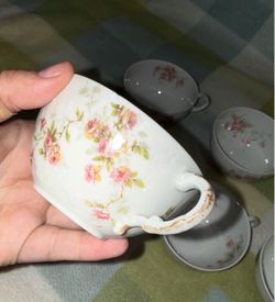 Antique Theodore Haviland Limoges France Pink Floral Teacups – Set of 6 (No Saucers)