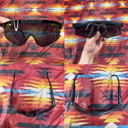 Pit Viper Adult Sunglasses - Black / Gold Lettering Black Frame Adjustable