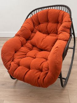 Cozy Orange Papasan Rocking Chair with Thick Cushion & Pillow