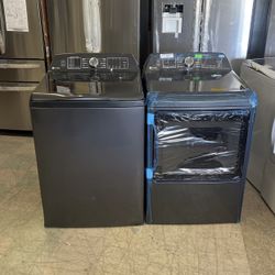 ON SALE ‼️ Open Box Ge Diamond Grey 5.4 Cu Ft Top Load Washer & Gas Dryer Set 