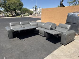 Aiden & Ivy Karson Leather Power Reclining Sectional, Gray - LIKE NEW (Costco #1987513) Retail $3,000