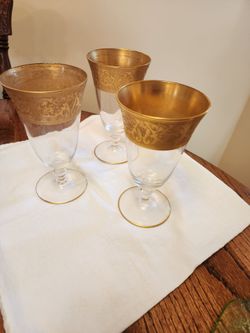 Gold Trimmed Glass Goblets (3)