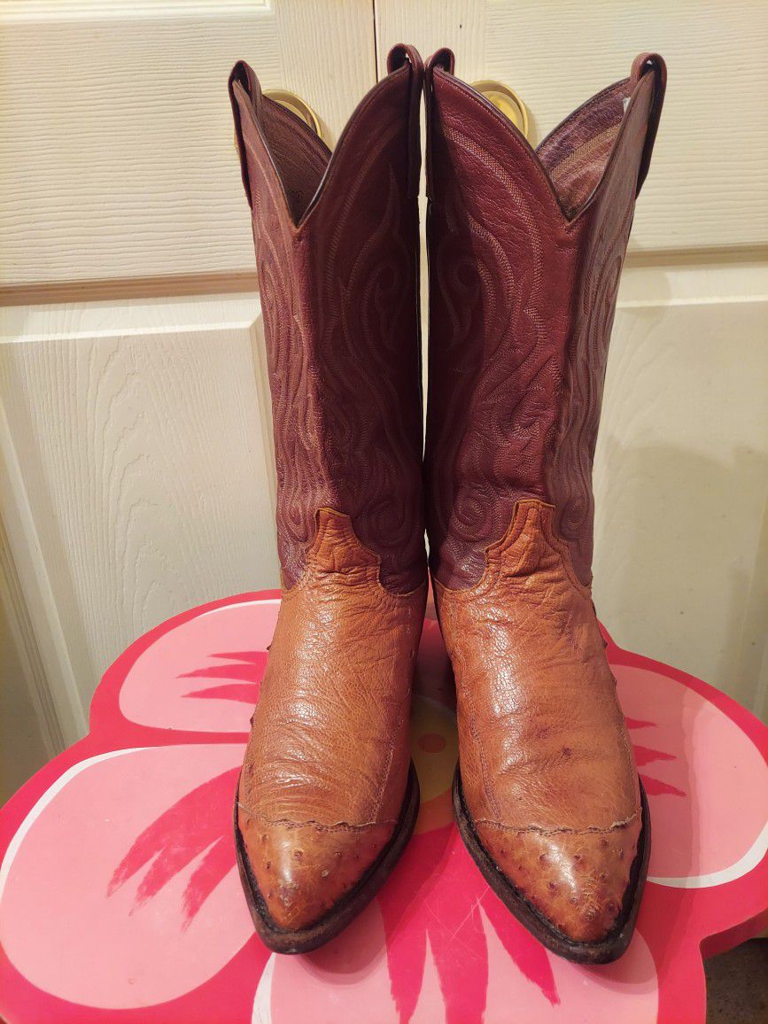 Tony Lama Men's Brown Smooth Ostrich Cowboy Boots. 