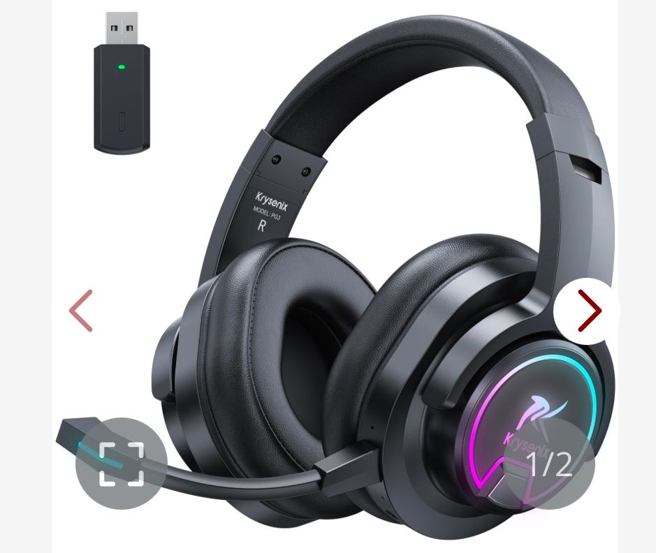 Krysenix PG3 RGB Wireless Gaming Headset For PS4, PS5, PC - 2.4GHz 7.1 Surround Sound, Bluetooth Gaming Headphone With AI Detachable Noise Canceling M