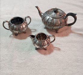 3 Piece Set 19th Century Cooper Bros Silver Plated Teapot/Sugar Bowl/Milk Creamer Bowl