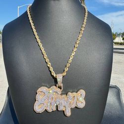 10k solid yellow gold natural diamond pendant 14k yellow gold solid rope chain necklace iced out bussdown piece