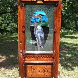  Restored Victorian Entry Door W Stained Glass Window 