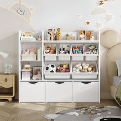 Kids Bookcase with 6 Storage Bins
