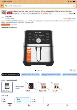 Instant Pot Vortex Plus 6QT Air Fryer 6-in-1 ClearCook OdorErase Stainless Rosewater