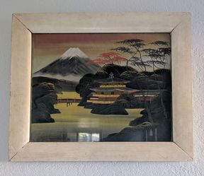Vintage Mid-century Modern Japanese Silk Painting