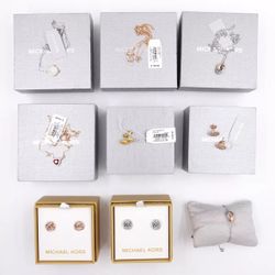 Michael Kors Sterling Silver Assorted Bracelet, Earrings, And Necklaces Lot of 9