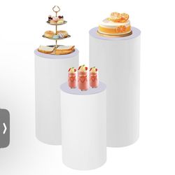 3 Pcs Pedestal Stands For Party Metal White Square Cylinder Tables Wedding Centerpieces Dessert Table Display Pillars For Wedding Party Baby Shower Bi