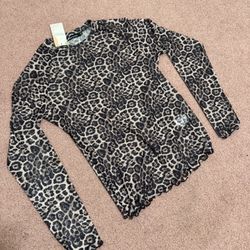 New xl cheetah leopard print sheer mesh long sleeve top shirt goth gothic blouse S 