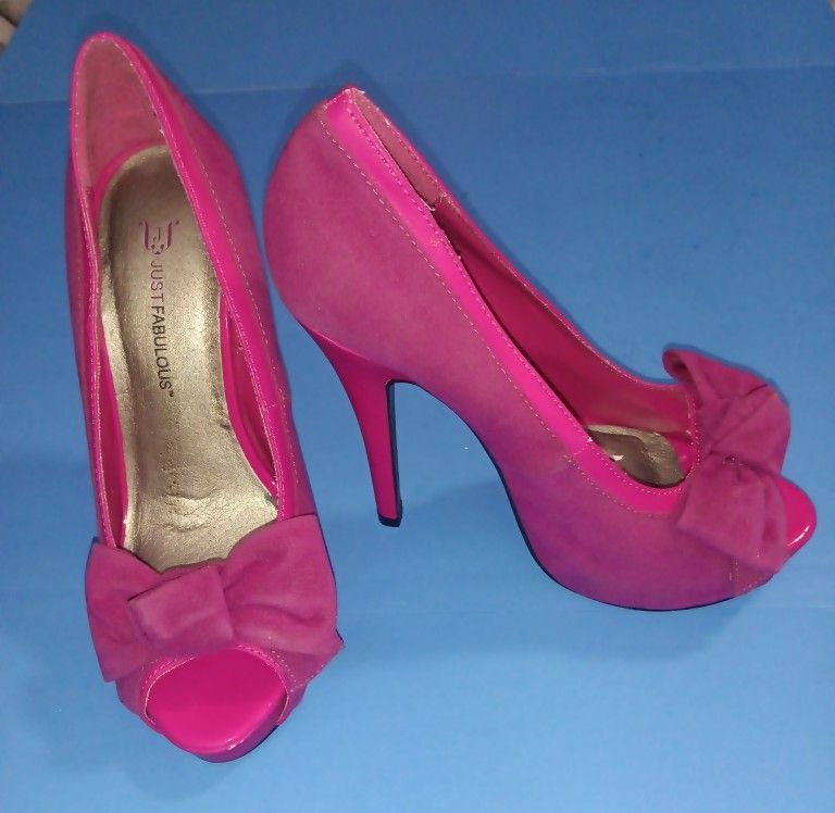 Fuchsia Pink Bowtie Peep Toe Pinup Platform Heels Size 7