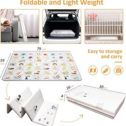 Baby Floor Mat,Baby Play Mat 79"x59",Reversible Foldable Baby Playmat,Waterproof Anti-Slip Foam Playmat Non-Toxic Portable Baby Crawling Mat for Infan