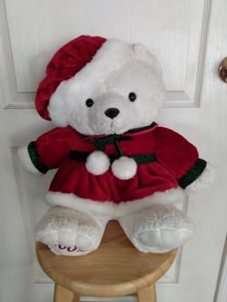 Christmas toy- polar bear stuffed animal with red dress and hat