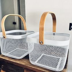 2 New Metal & Wood Handle Baskets