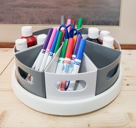 Creative Caddy 360 Rotating Art Supply Desk Organizer With Removable Compartments! Includes Variety Of Markers, 2 Kids Scissors & Partially Used Acryl