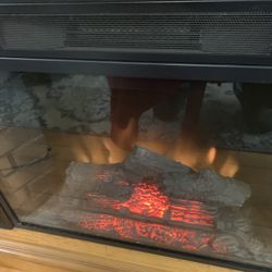 Fire Place With Heat & Fire Place Tools Sofa Table & Two Tiffany style lamp