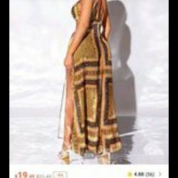 SHEIN SXY Scarf Print Split Thigh Cami Dress