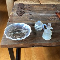 Set of Antique White Hobnail Glass