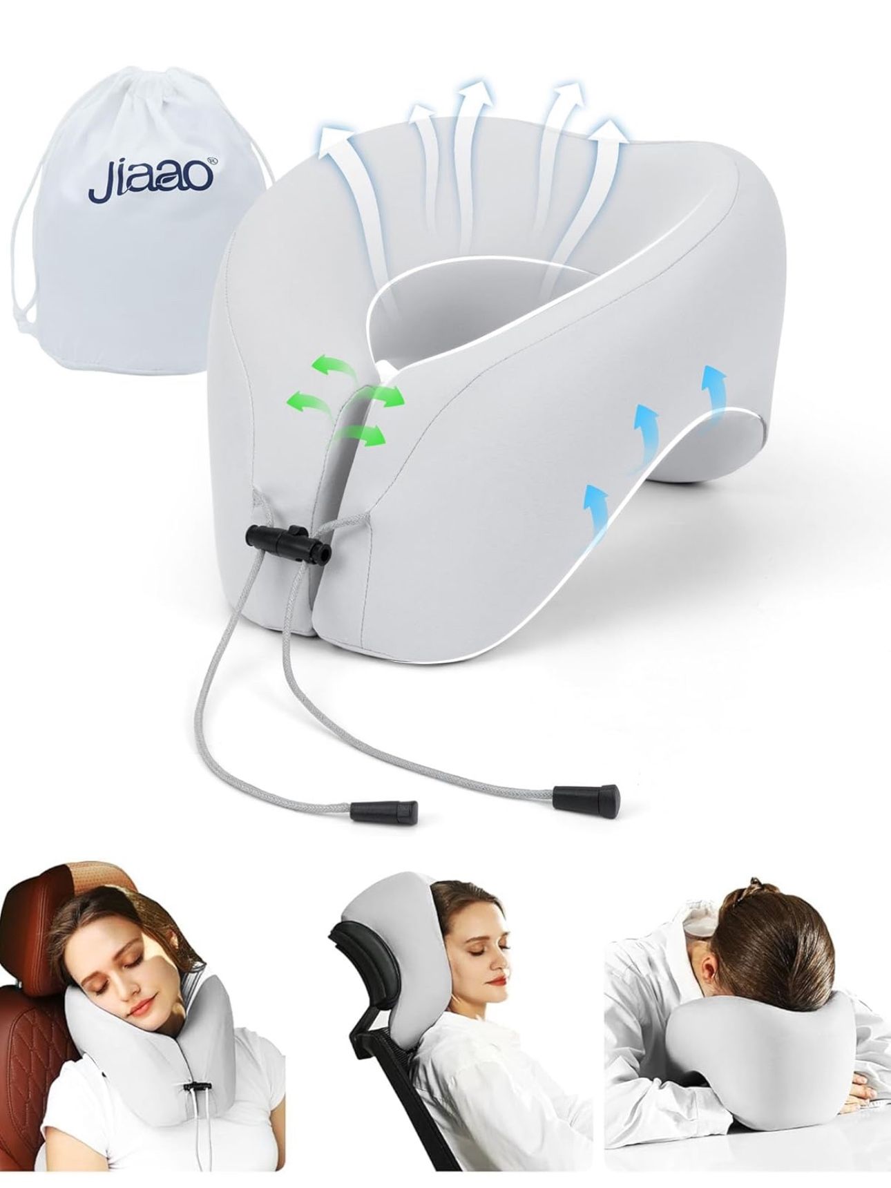 Neck Pillow Airplane with 360-Degree Head Support, Memory Foam 2-in-1 Travel Pillow, Portable Adjustable Neck Pillow for Airplane, Car, Train, Bus Tri