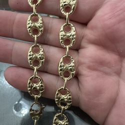 Solid 14k Yellow Gold Nugget Puffed Mariner Link Chain Necklace 24” Length 12mm Wide