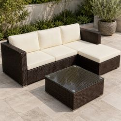 Outdoor Patio Sectional Set with Ottoman & Glass Table – $199.99