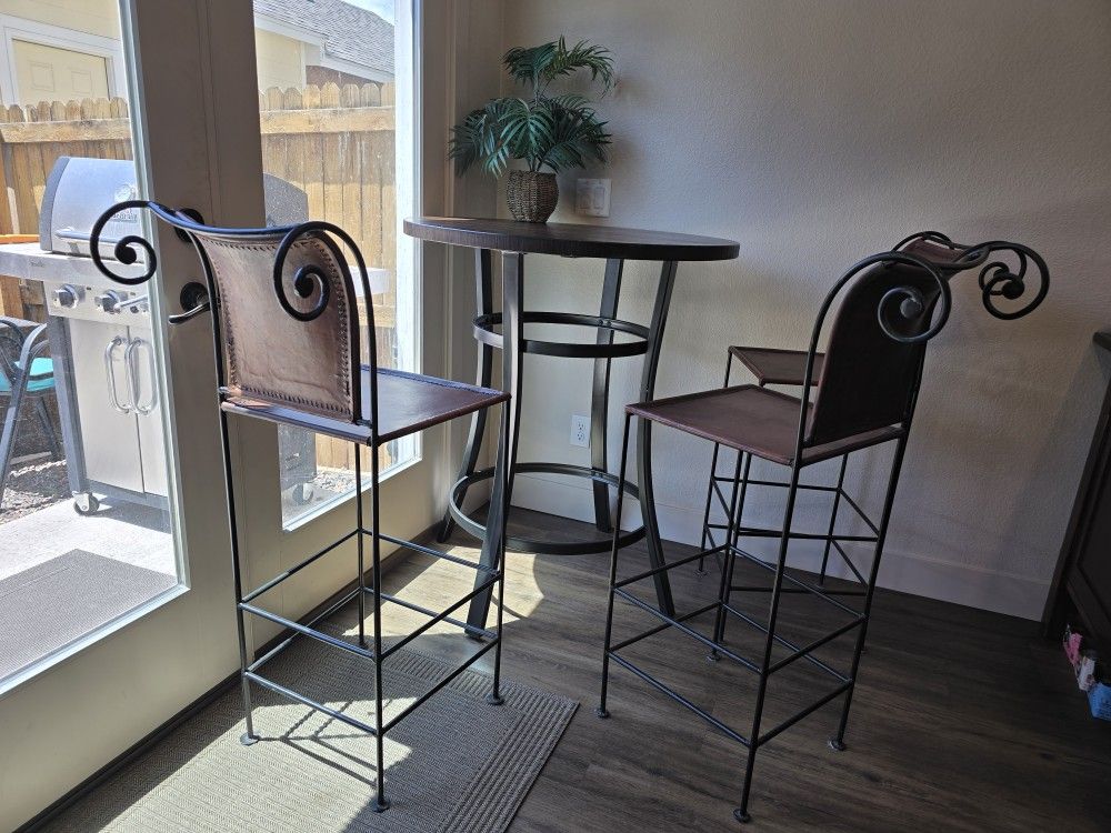Real Leather & Wrought Iron Bar Stools β Set of 3, Free Delivery!