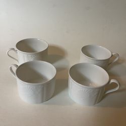 Vintage Mikasa Hampton Bay Flat Cup Embossed Shell Pattern  White Set of 4